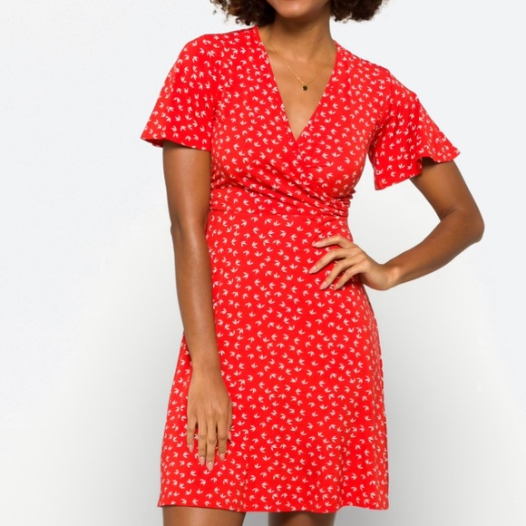 41 HAWTHORN Red Elisse Knit Basque Waist Surplice Dress - Small - Picture 2 of 9